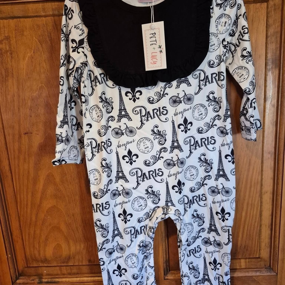 Petit Ami Black and White Paris Print Kids Footie